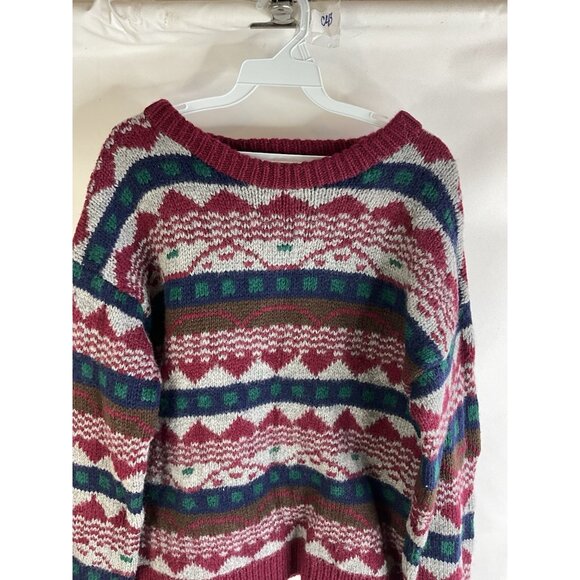 Vintage 90s Hand Knit Cowichan Wool Rainbow Fair Isle Sweater Mens Medium - Picture 5 of 7